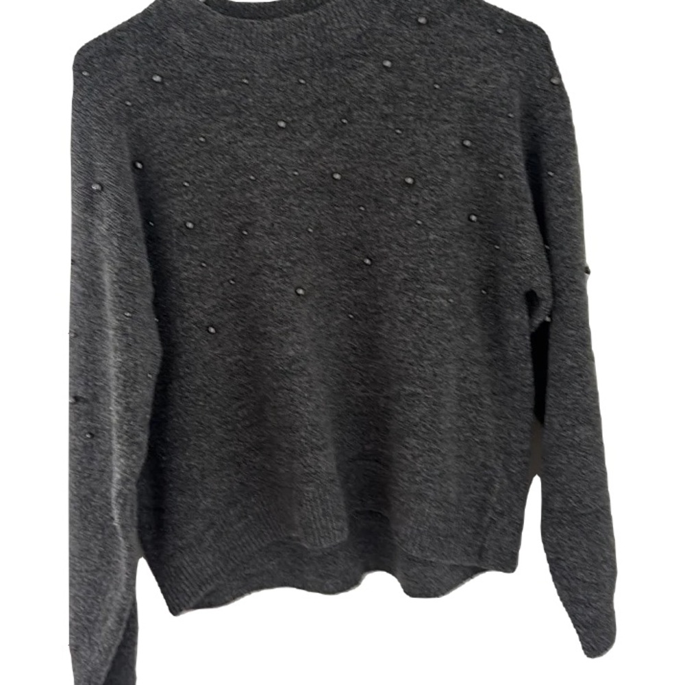 Elegant Gray Sweater with Pearl Accents